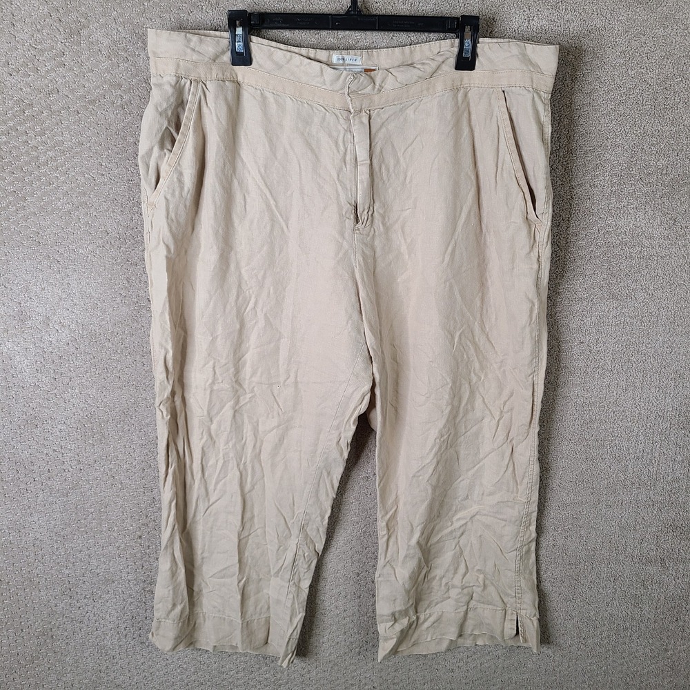 OLD NAVY Pants Womens 20‎ Beige 100% Linen Capri Pants Just Below Waist Casual